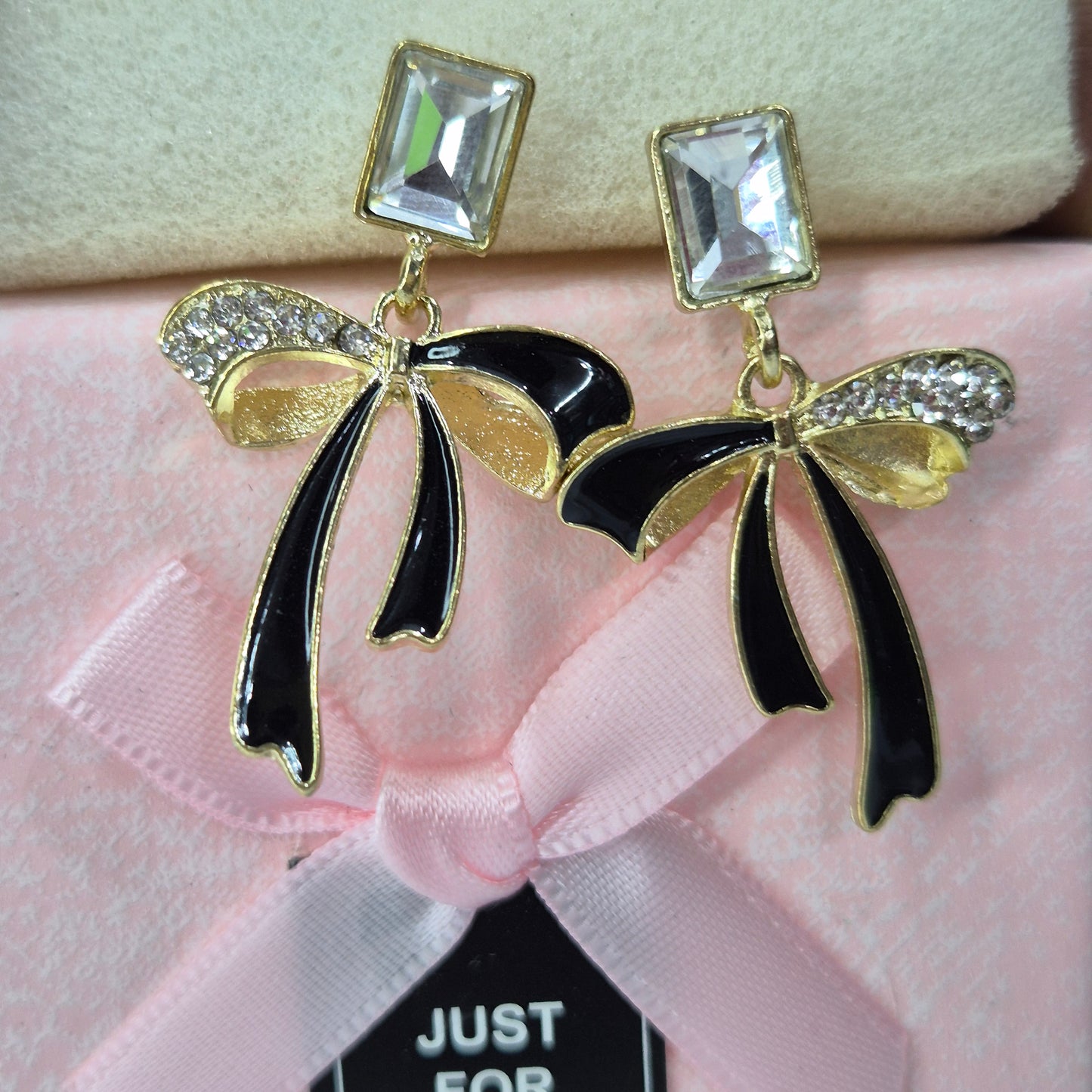 Butterfly Earrings – Stylish Gold & Black Design with Diamond Pendant | Trendy & Elegant