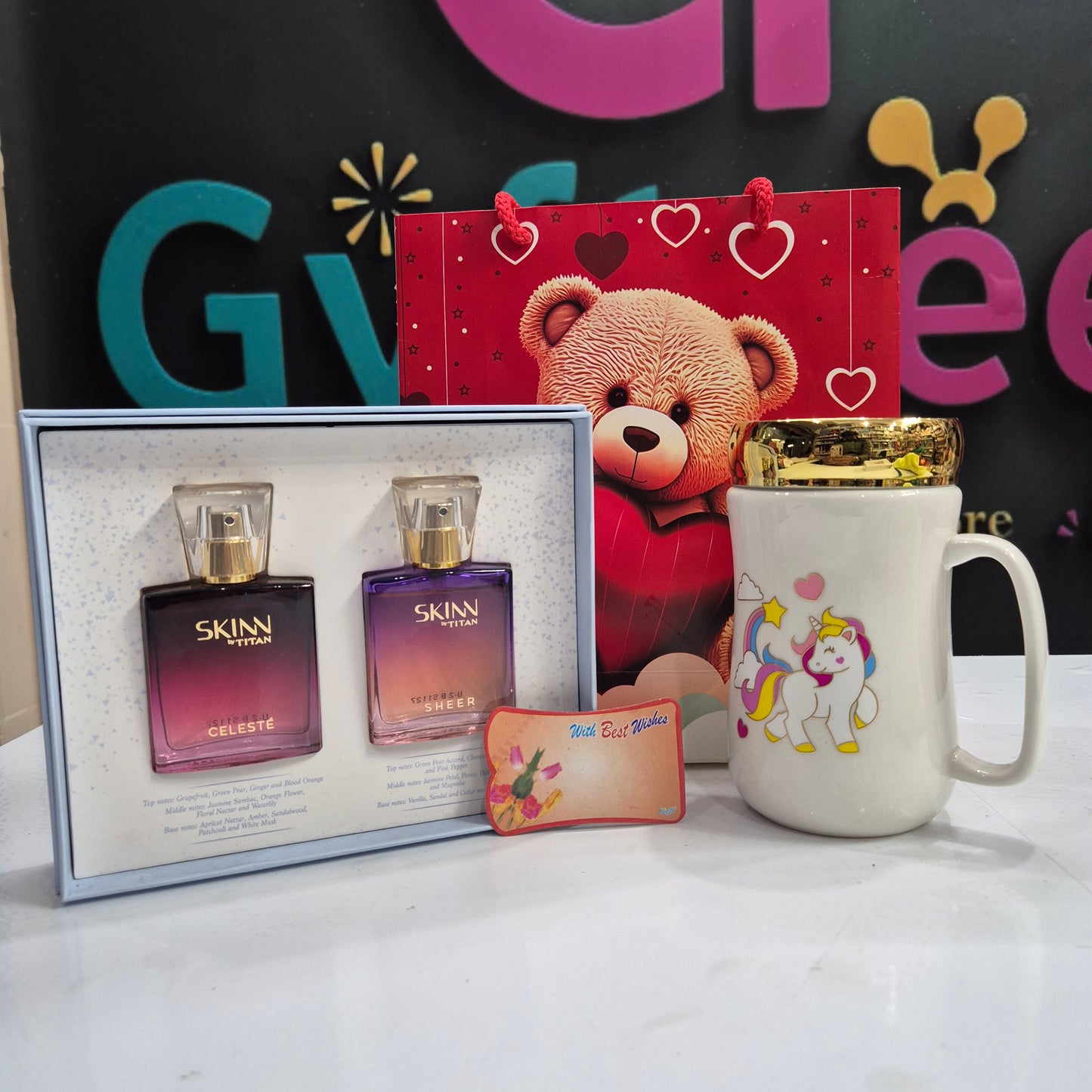 Women's Day Gift Combo – SKINN Perfume Hamper & Cute Coffee Mug | Free Gift