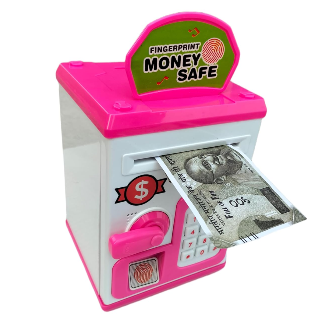 (Random color, 1 pcs) Smartcraft ATM Piggy Bank Toy for Kids – Music Light, Password & Fingerprint Lock | Safe Money Saving Machine