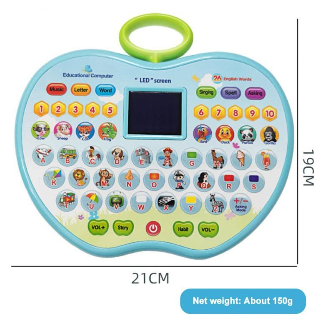 Apple-Shaped Learning Laptop Toy for Kids | LED Display, Music, Alphabets, Numbers, Animals