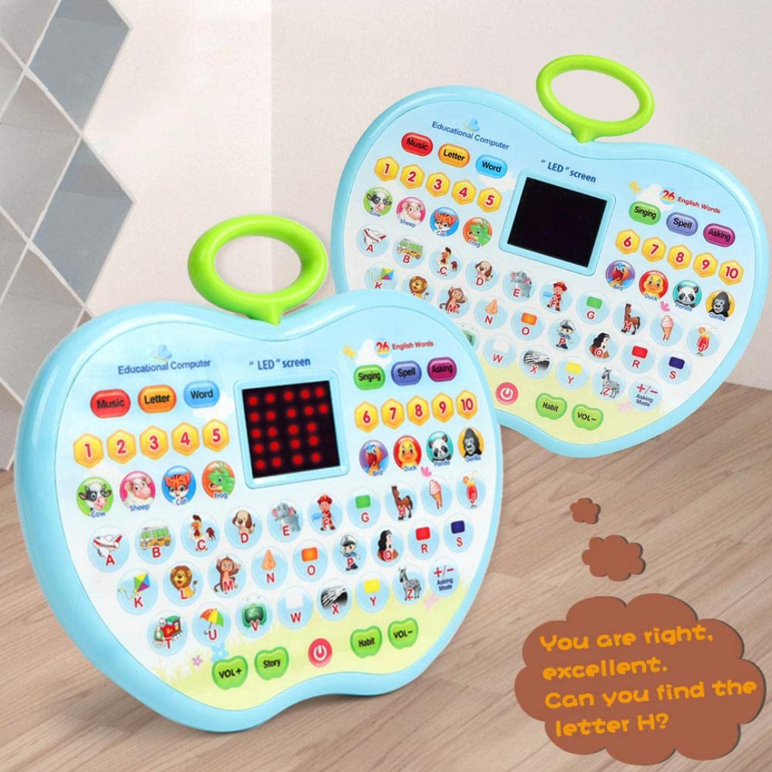 Apple-Shaped Learning Laptop Toy for Kids | LED Display, Music, Alphabets, Numbers, Animals