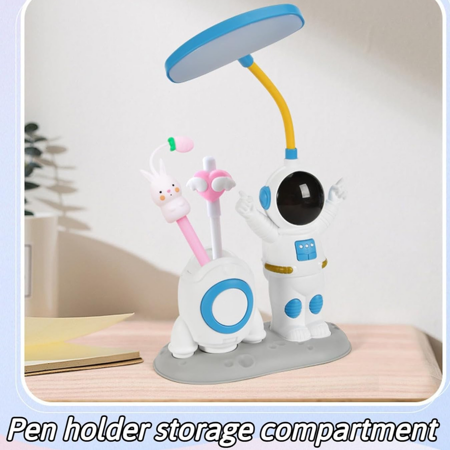 Space Theme USB Rechargeable Astronaut Lamp with Rocket Pencil Sharpener & Pen Holder