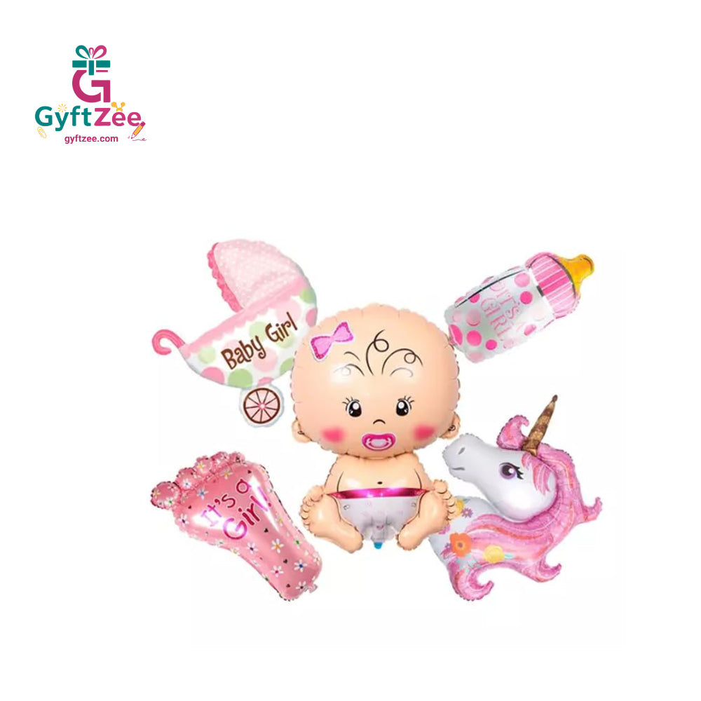 Baby Girl Balloons Set of 5 - Party decoration, welcome girl