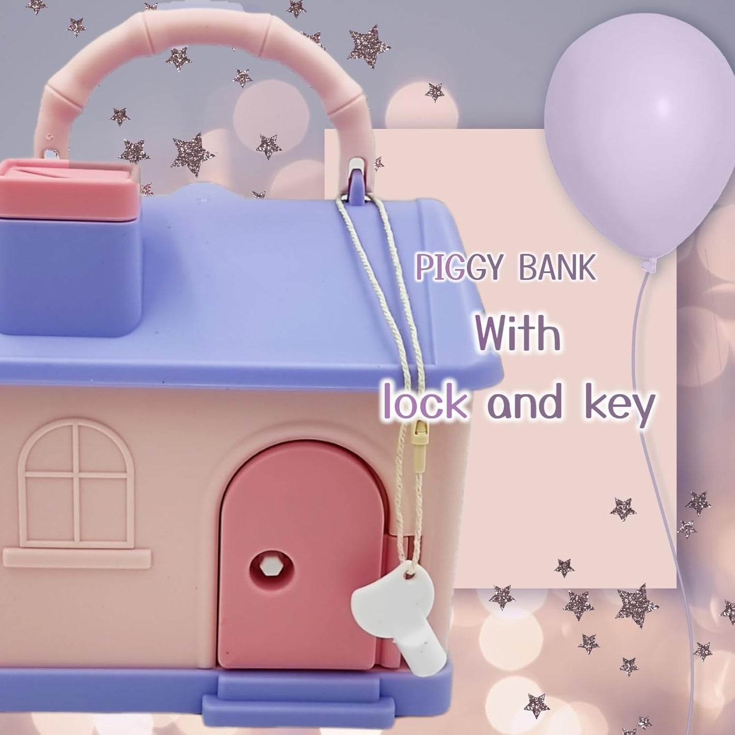 (Random color) House-Shaped Piggy Bank – Lock & Key Savings Box | Return Gift