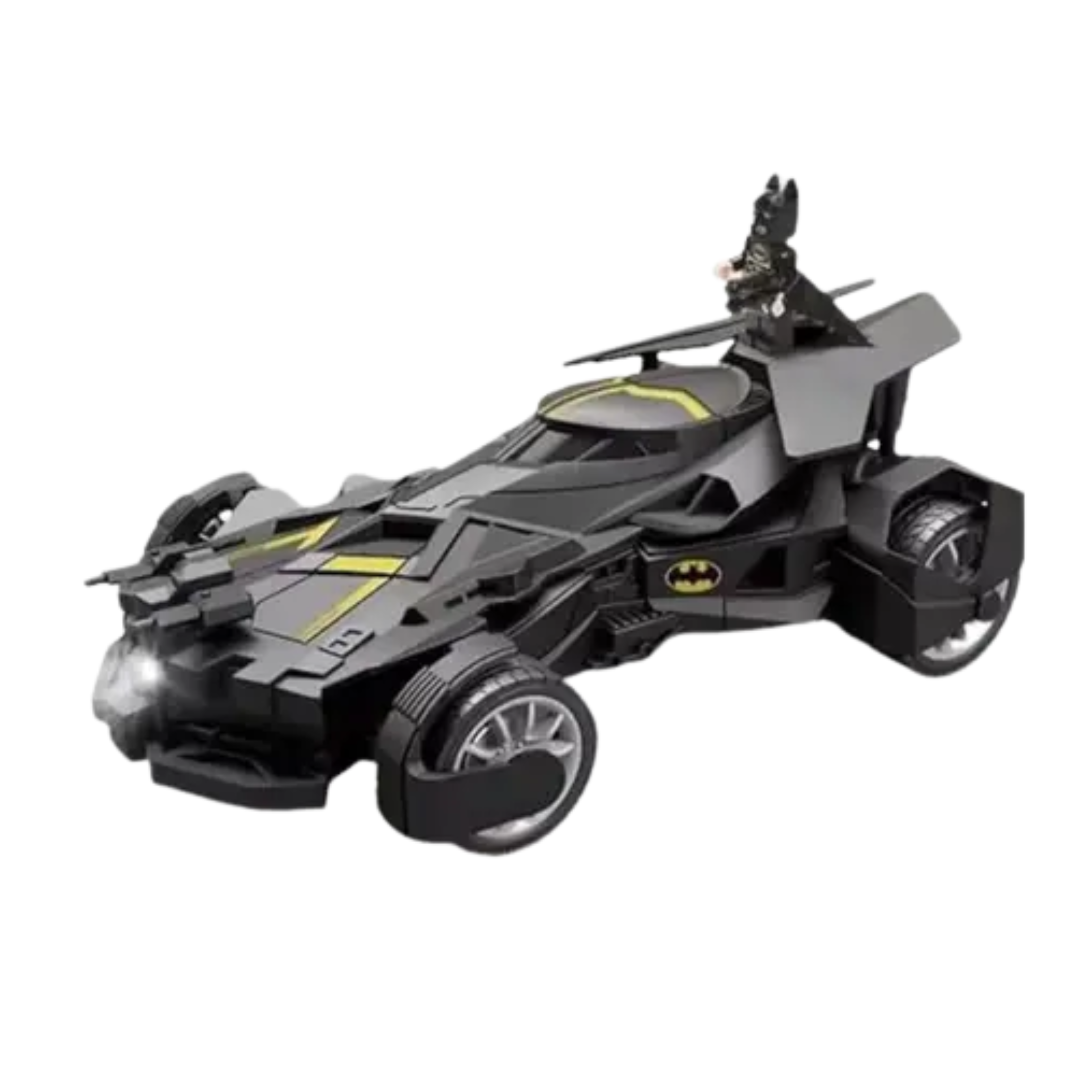 Toy Batmobile with Batman logo on a white background