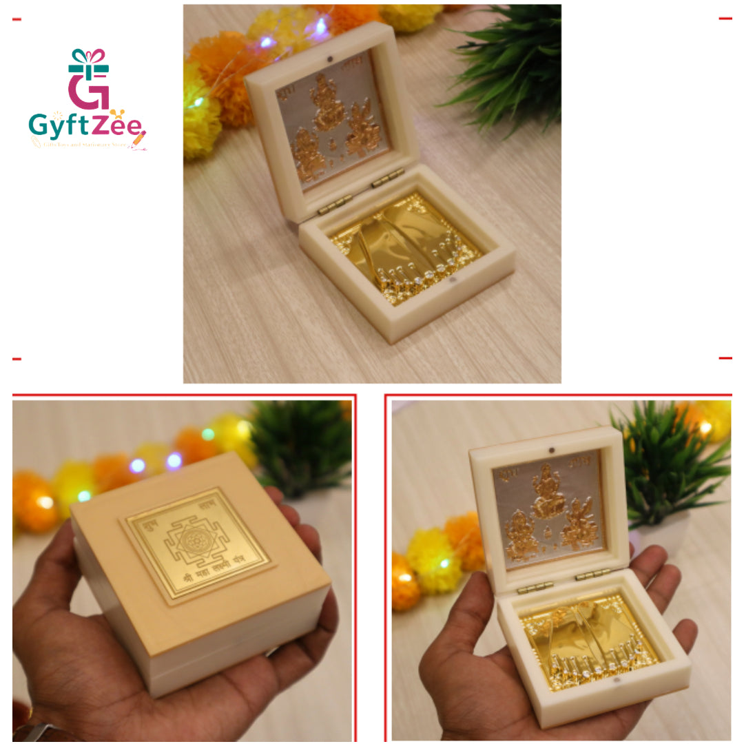 Gold Plated Charan Paduka with Laxmi, Ganesh & Saraswati Idol ā A Divine Addition to Your Diwali Pooja