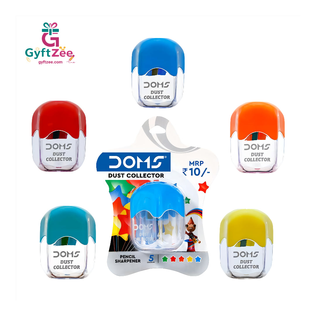 (1 piece, Random Color) - DOMS Dust Collector Sharpener Blister Pack – Efficient, Mess-Free Sharpening for School & Office Use