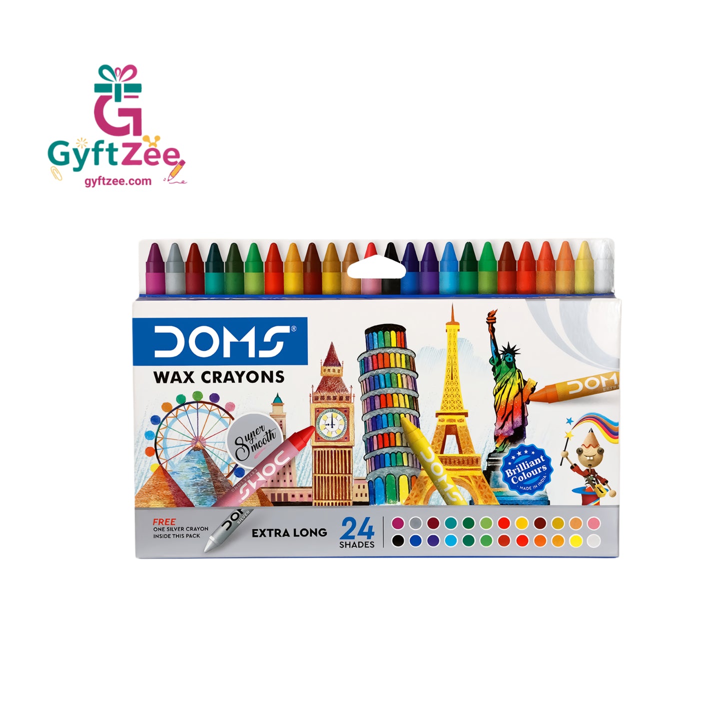 DOMS Extra Long Wax Crayons 24 Shades | Smooth & Vibrant Crayons for School & Hobby