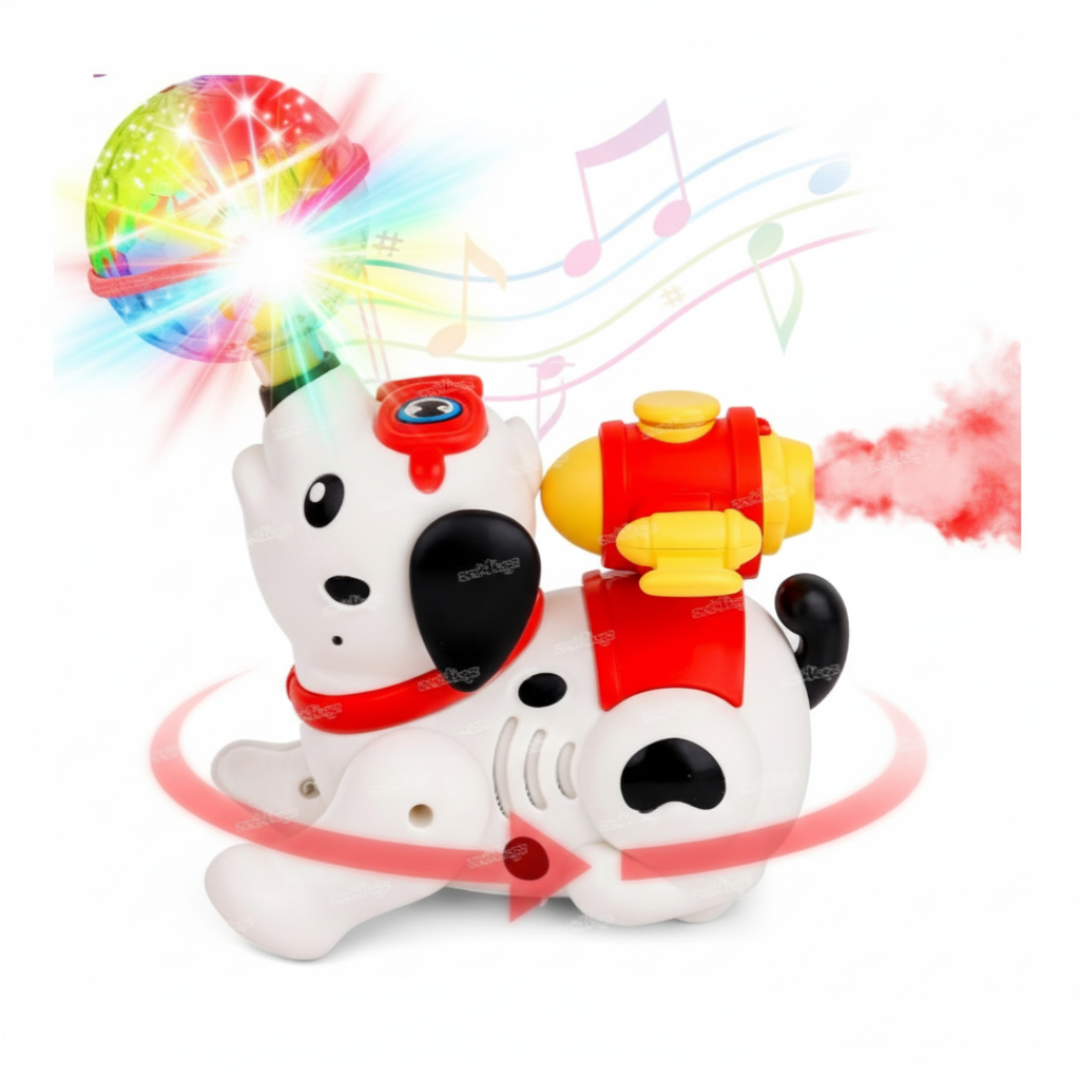 Toy dog with colorful lights and movements on a white background