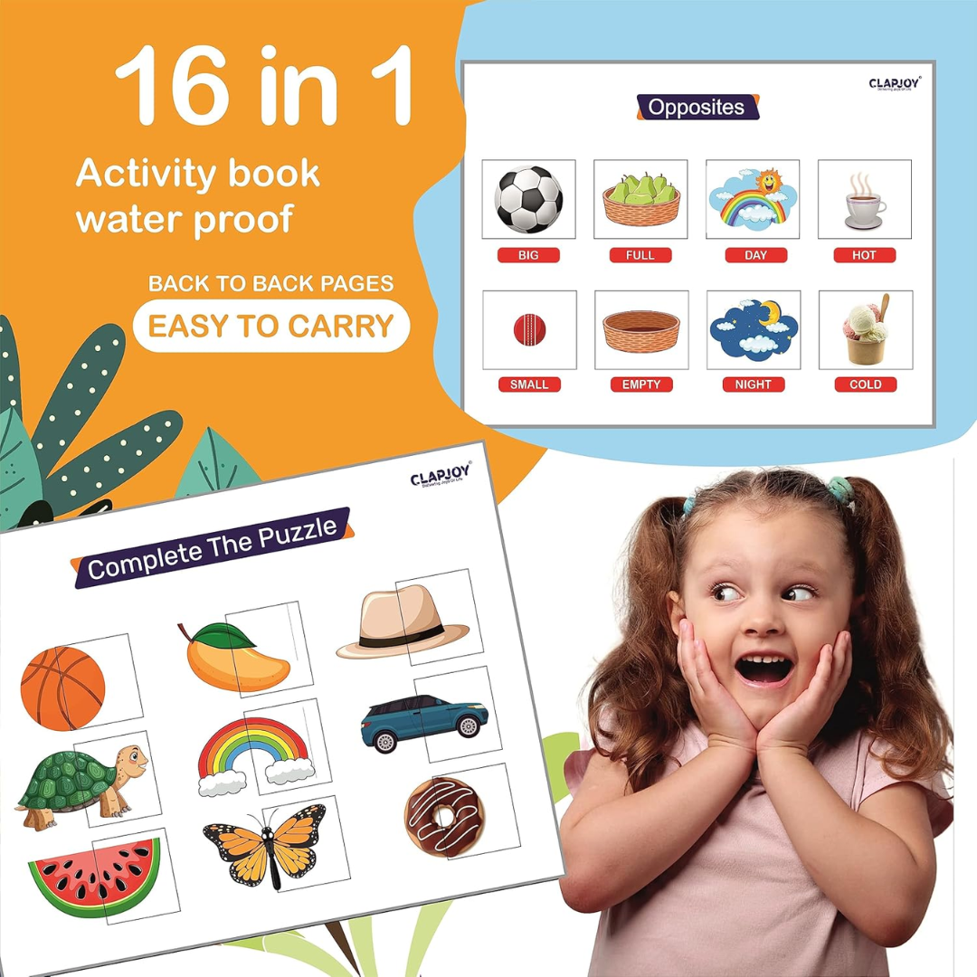 DOMS Clapjoy 16-in-1 Velcro Busy Book for Toddlers | Activity Book | Age 2 - 5 | Preschool Learning