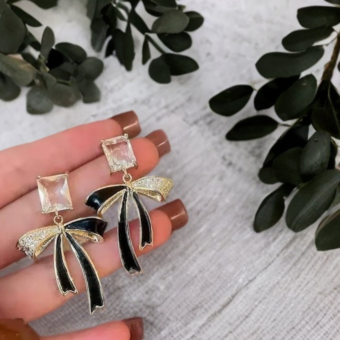 Butterfly Earrings – Stylish Gold & Black Design with Diamond Pendant | Trendy & Elegant