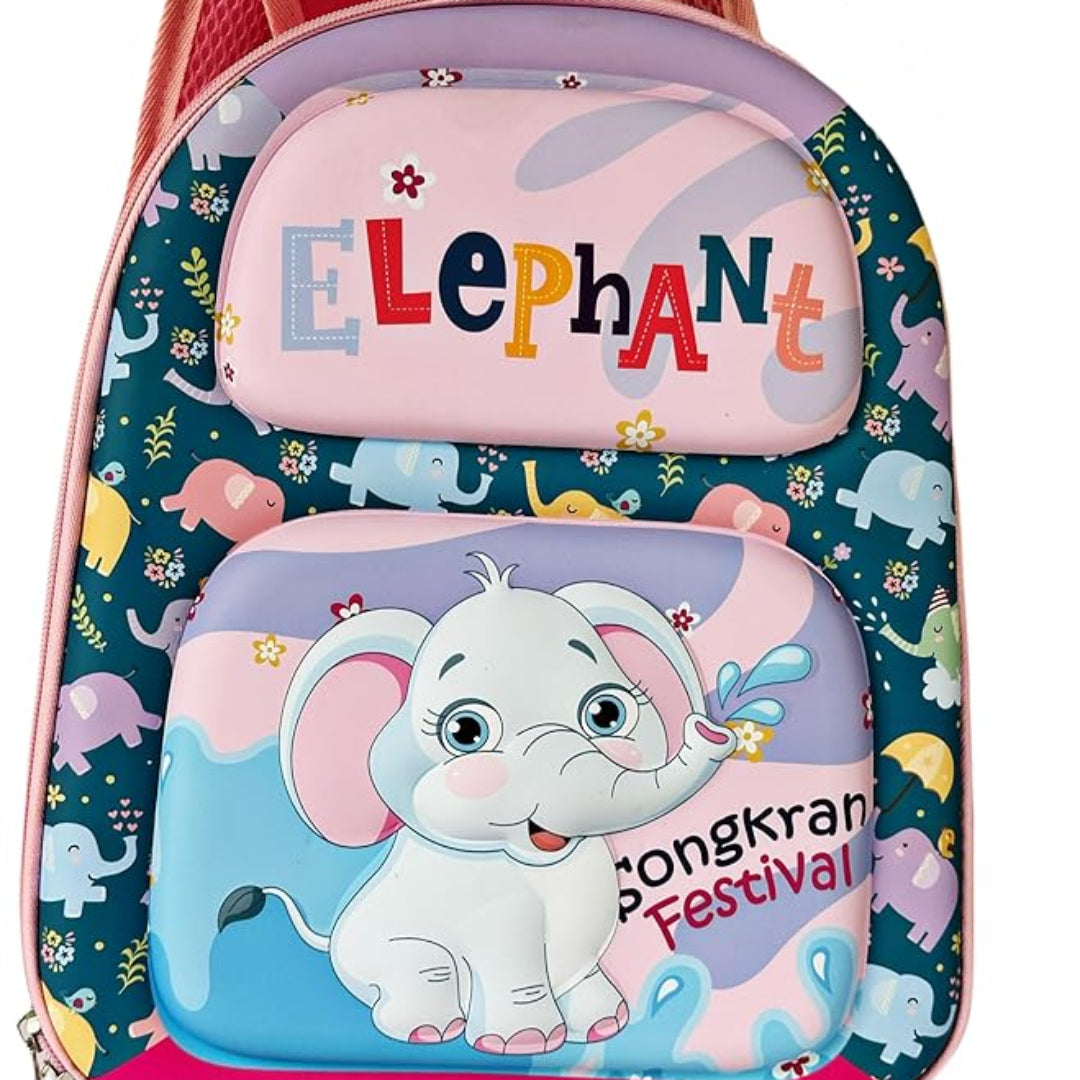 A colorful backpack with a 3D lion character design and space theme, featuring an astronaut and a rocket.