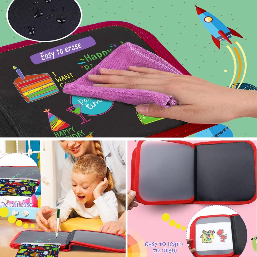 (Radom design) Erasable Doodle Book for Kids (6 sheets and 3 pen) – Reusable