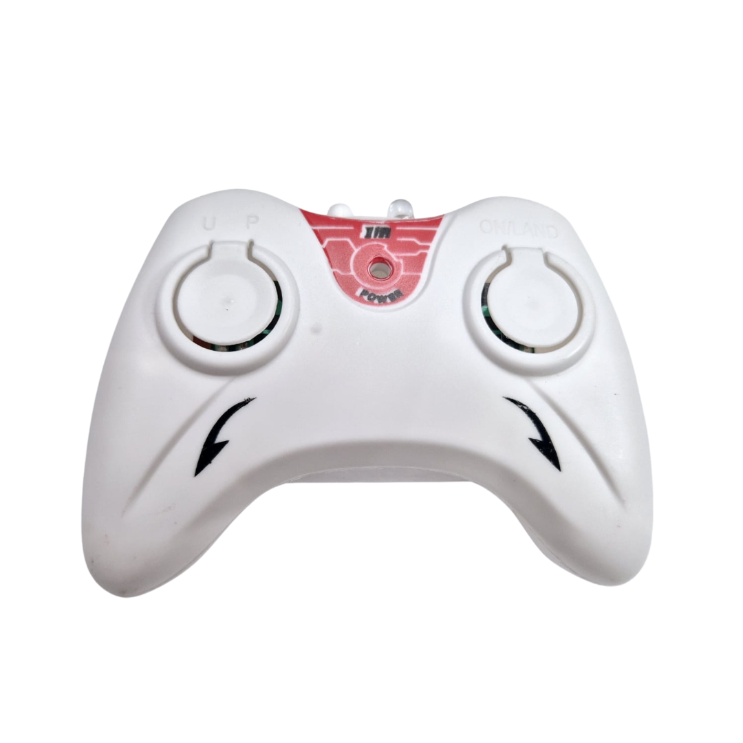 White remote control with red button on a white background