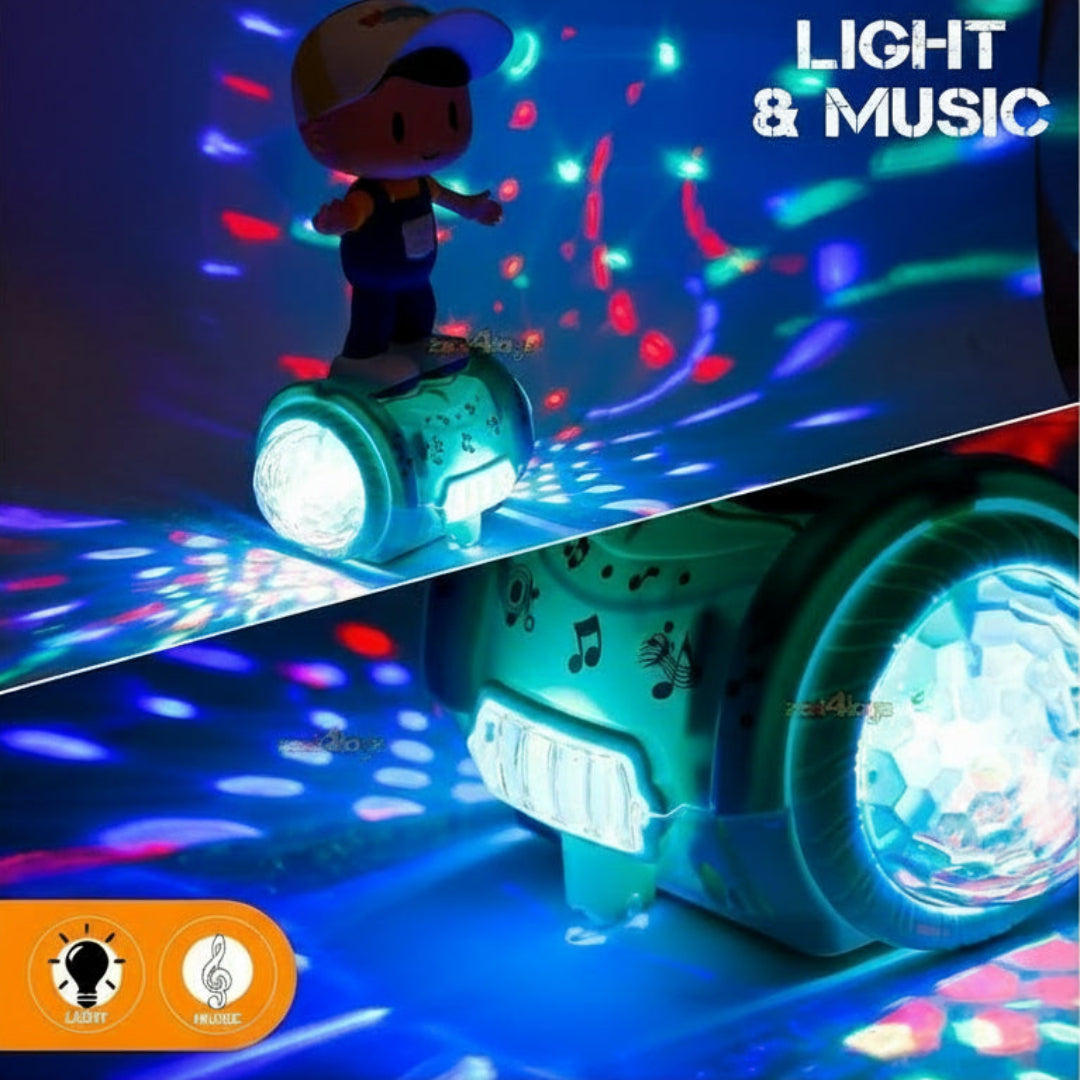 Toy robot with lights and music on a dark background