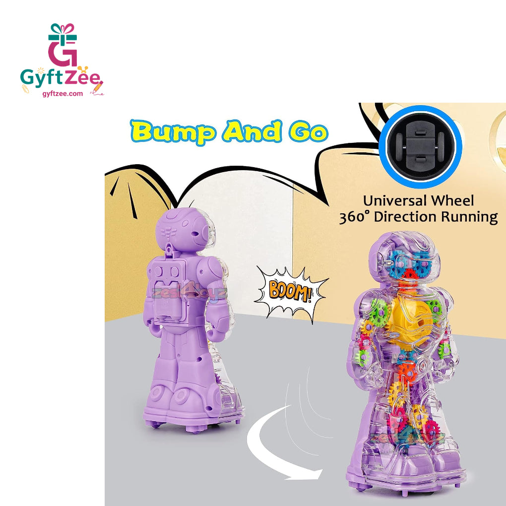Transparent Musical Gear Robot | Durable Interactive with Lights & Sound