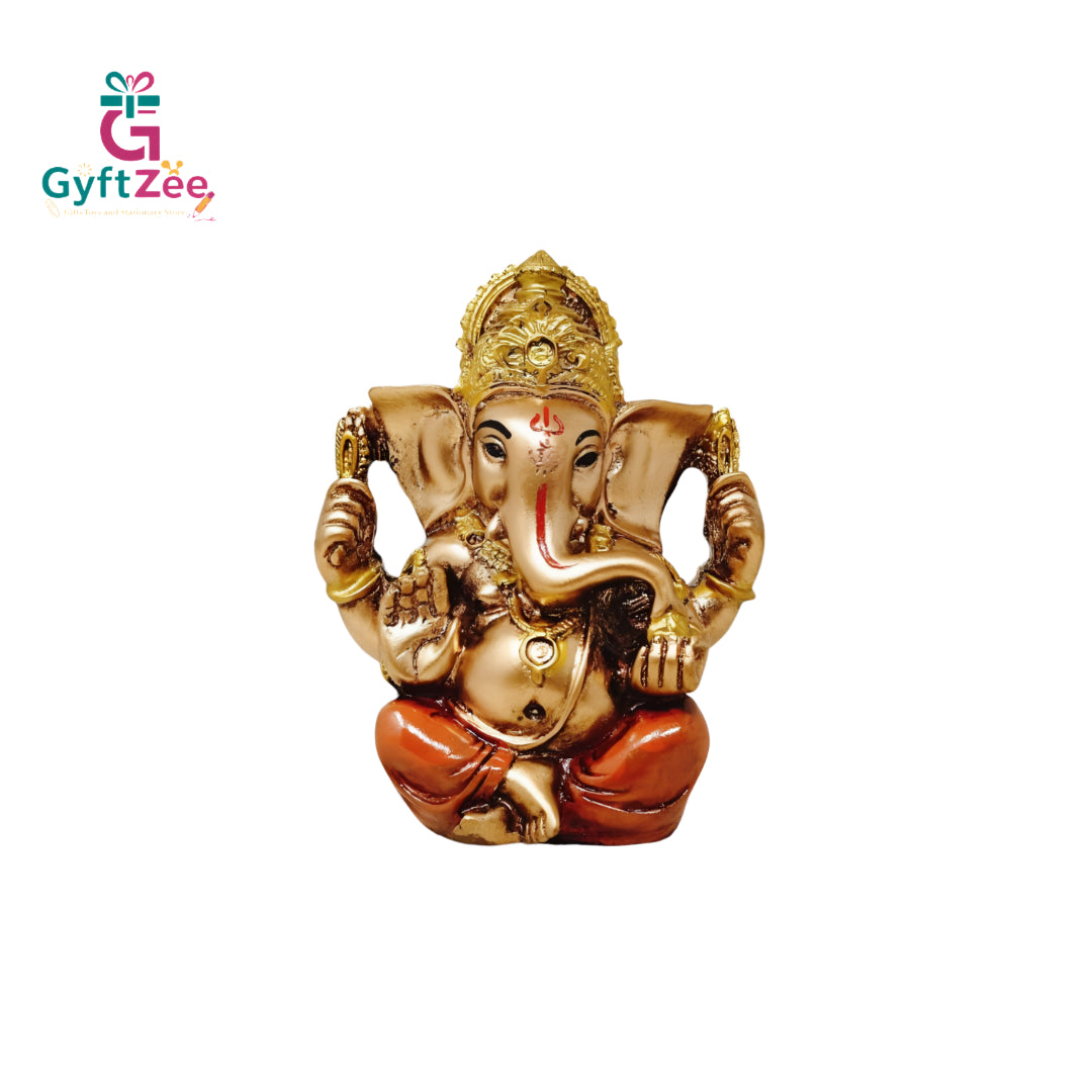 Ganesh Ji Statue with Striking Gold and Brown Finish, 11.5 cm Tall: