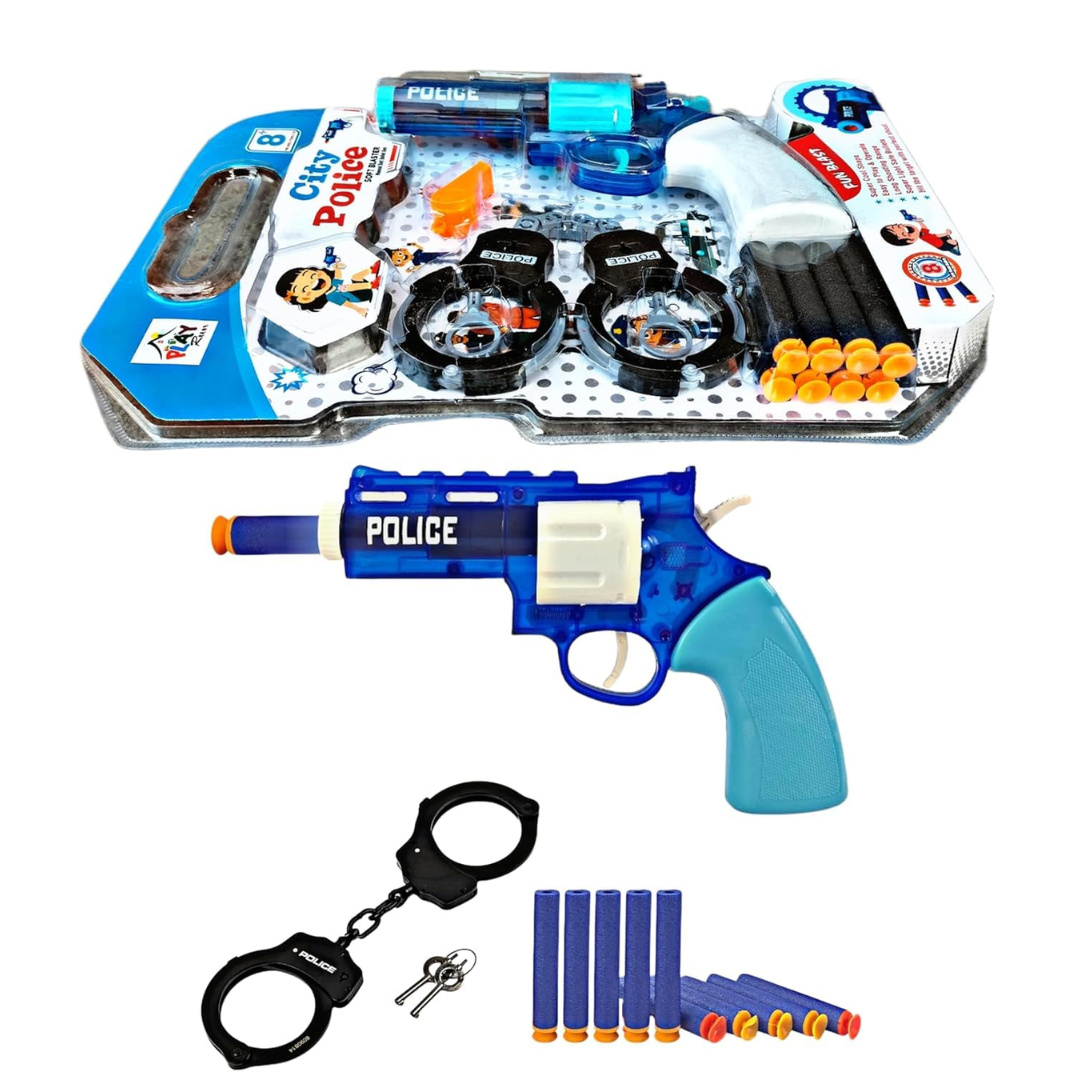 Police Gun Play Set with Handcuffs | Suction Dart Toy Revolver | Kids Role Play