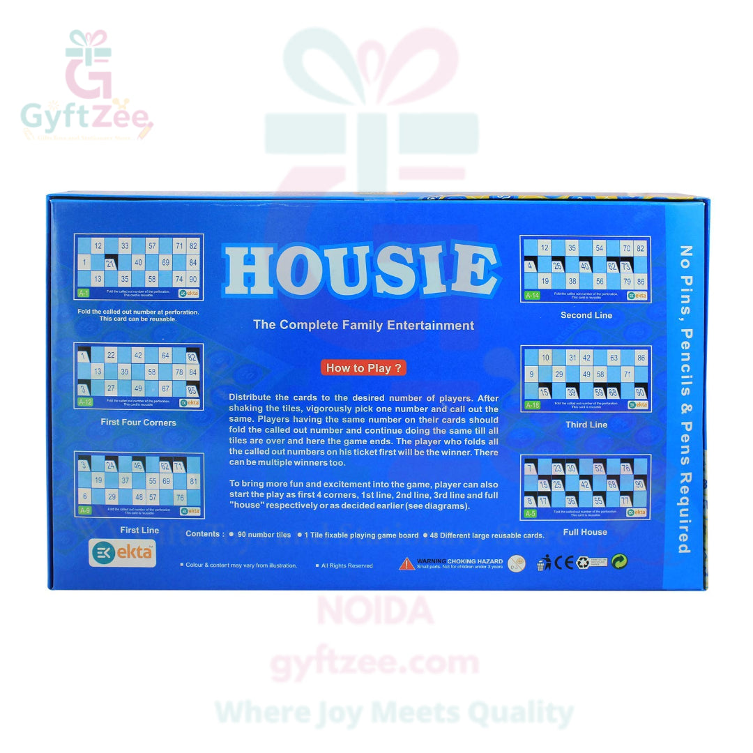 Ekta Housie Board Game - 48 Reusable Cards & Tile Fixable Board