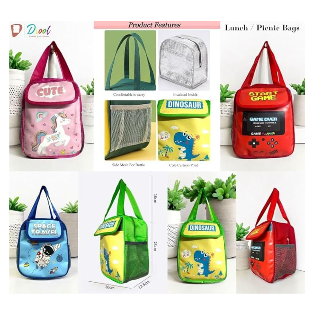 (Random design) Multipurpose Insulated Lunch Bag for Kids & Adults – Spacious, Durable & Stylish