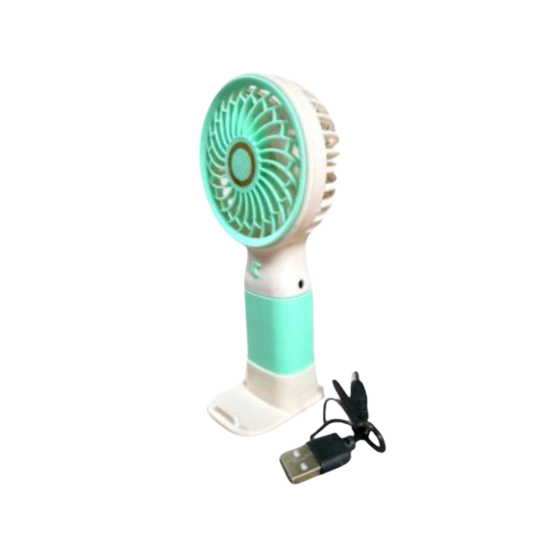 (Random color, 1 pcs) Mini Portable Rechargeable USB Fan with Base – Lightweight Handheld Mobile Stand