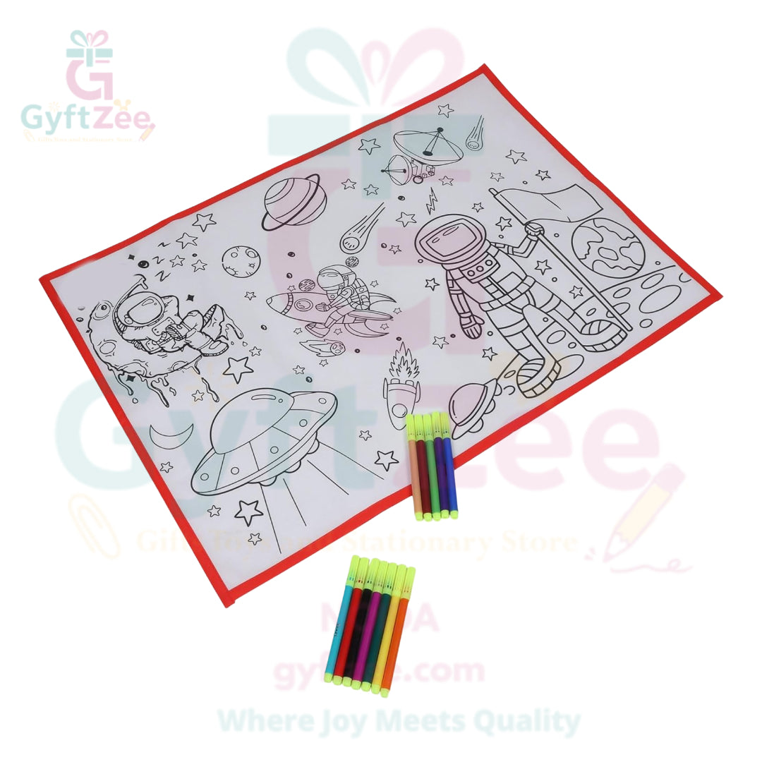 (Random Design) Printed Coloring Mat – 28x30 Inches (Washable & Reusable Kit)