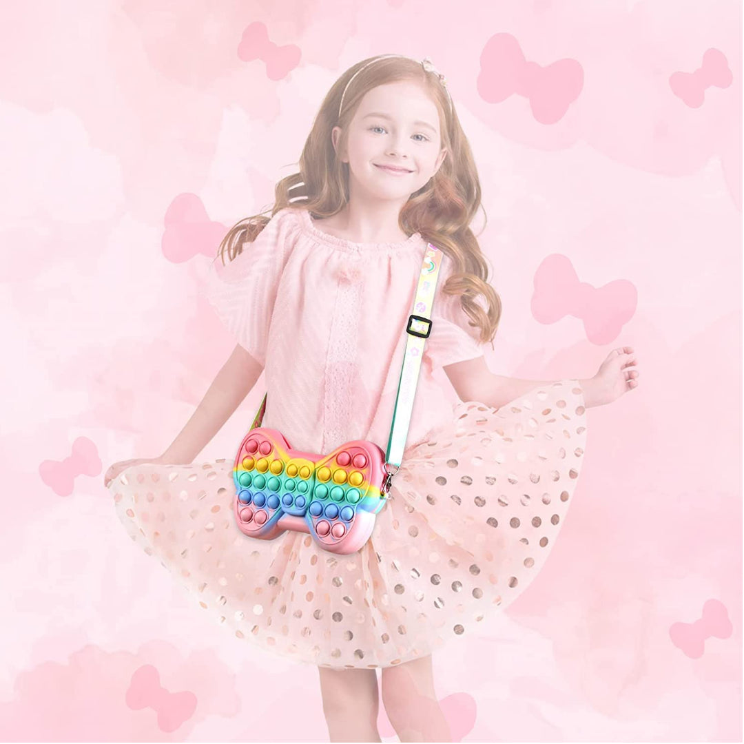 Rainbow Butterfly Pop It Bag for Girls - Stylish Fun Silicone Fidget Pouch
