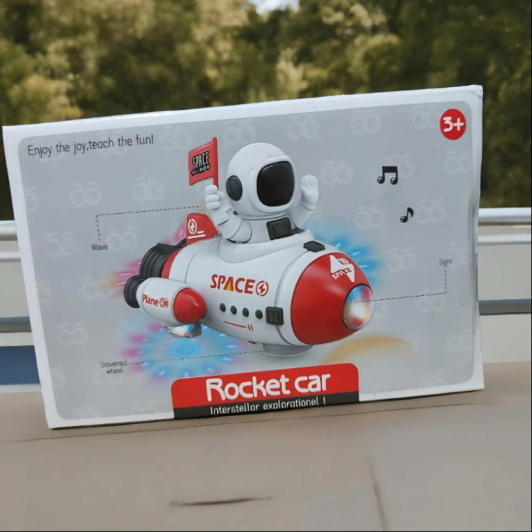 Box of a toy car with space-themed design on a white background