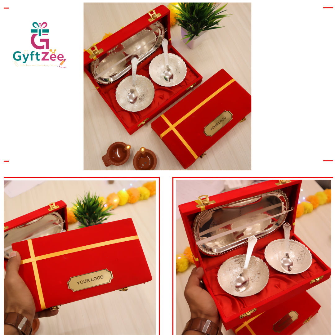 Exquisite German Silver Plated 2 Bowl Set in Premium Jewellery Box – Perfect Diwali Gift
