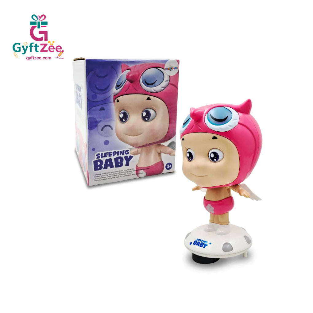 Sleeping Baby Musical Toy with Blinking Eyes, Stand & Rotating Dance Feature – Pink, Ages 3+