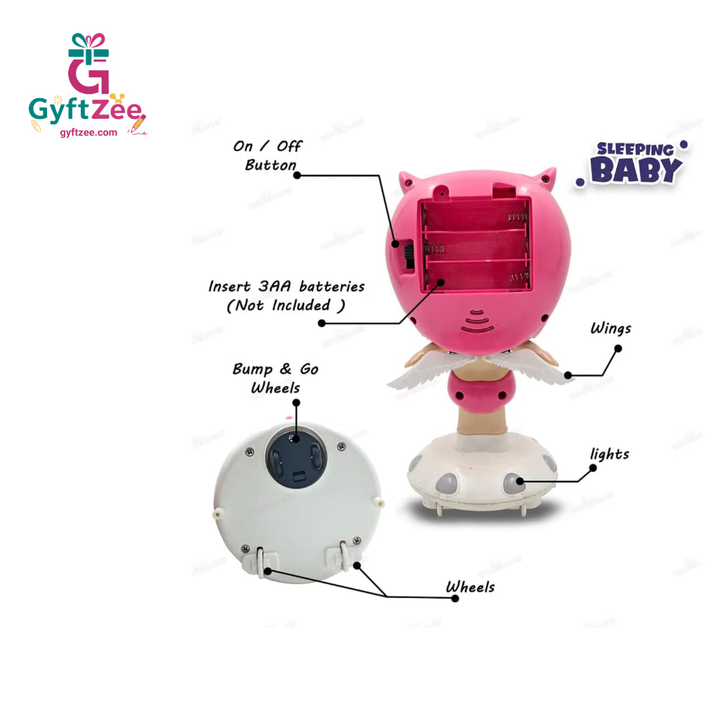 Sleeping Baby Musical Toy with Blinking Eyes, Stand & Rotating Dance Feature – Pink, Ages 3+