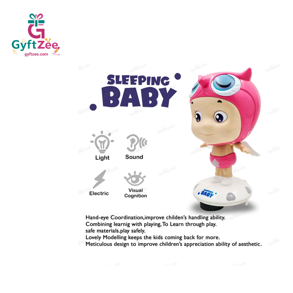 Sleeping Baby Musical Toy with Blinking Eyes, Stand & Rotating Dance Feature – Pink, Ages 3+