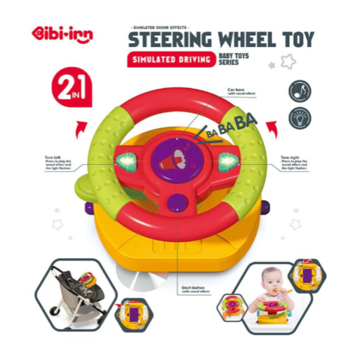Early Education Simulation Steering Wheel Toy for Kids | Adjustable Music & Light Toy for Walkers & More
