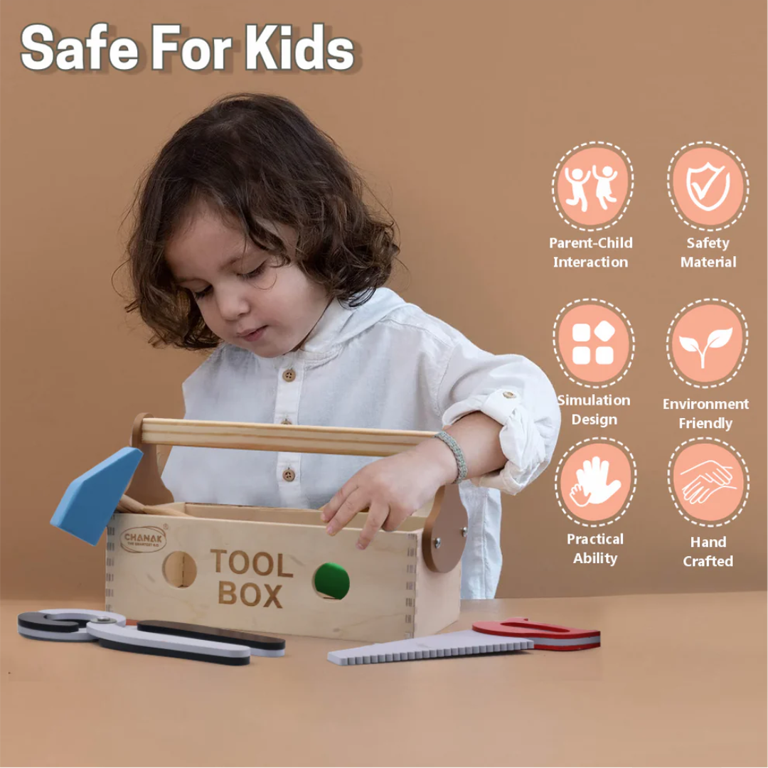 Wooden Tool Box Set for Kids | 7-Piece Pretend Play Construction Kit | Safe, Educational Toy for Ages 3+