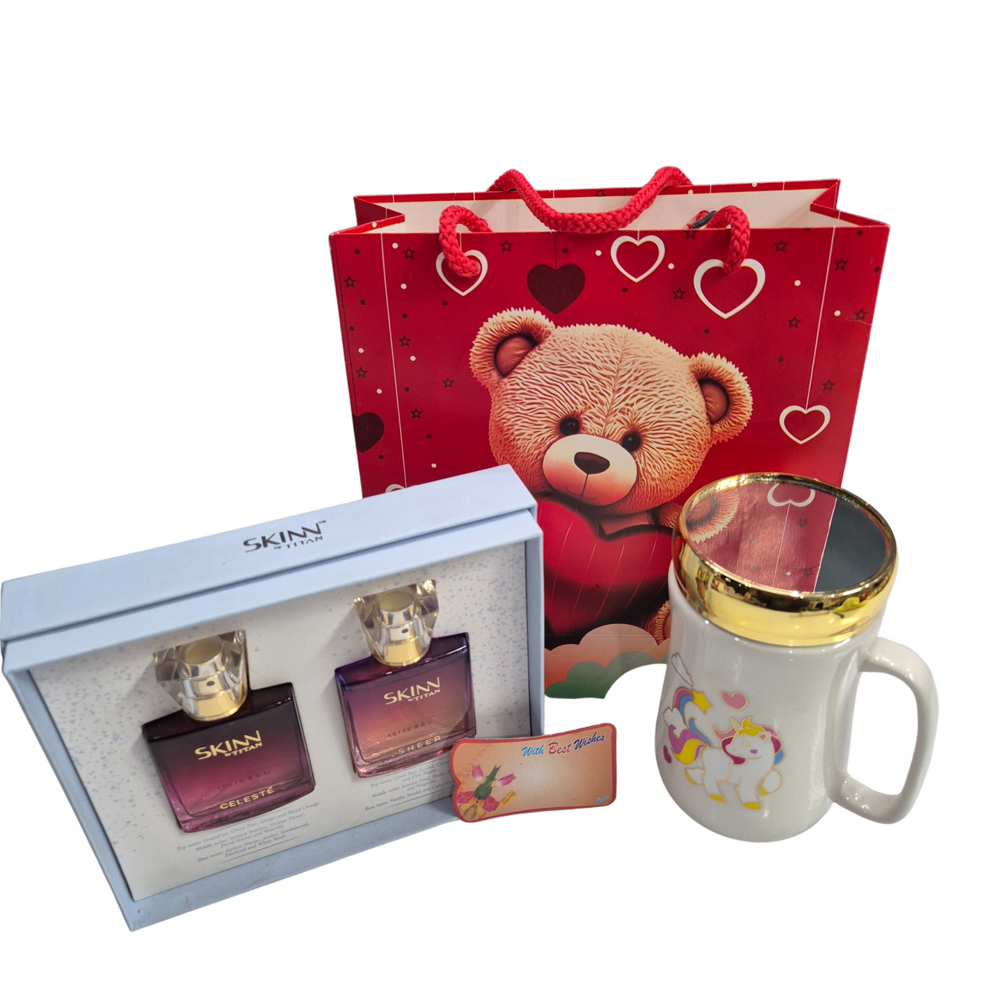 Women's Day Gift Combo – SKINN Perfume Hamper & Cute Coffee Mug | Free Gift