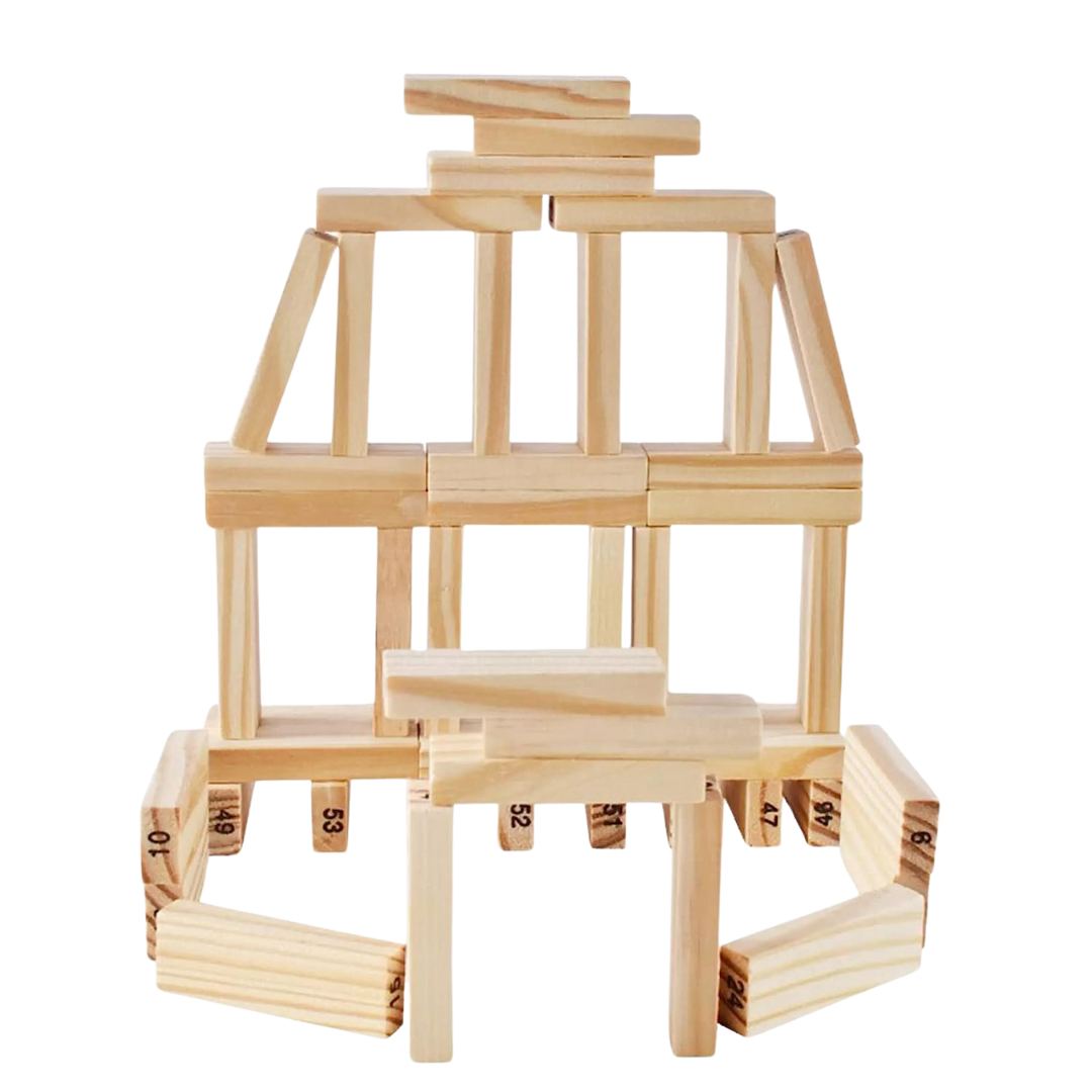 Wooden Tumbling Tower – 54 Numbered Blocks with Dice | Educational Puzzle & Fun Board Game
