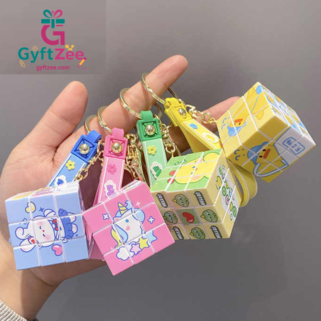 (1 pcs) Puzzle Character Cube Keychain – Fun & Educational | Return Gift | Random Design