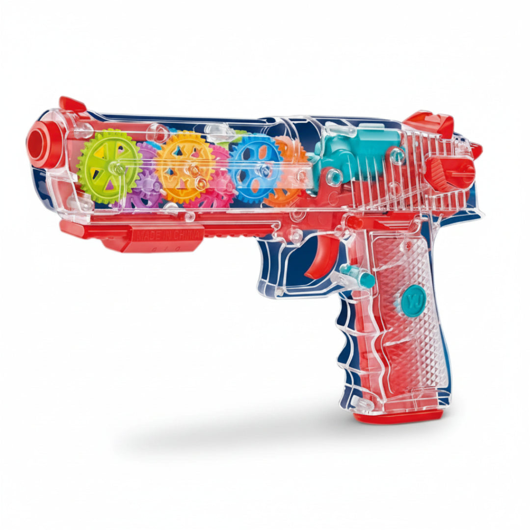 (Multi-Color) Musical Transparent Glow Gear Gun – 3D Lights & Sound Toy for Kids