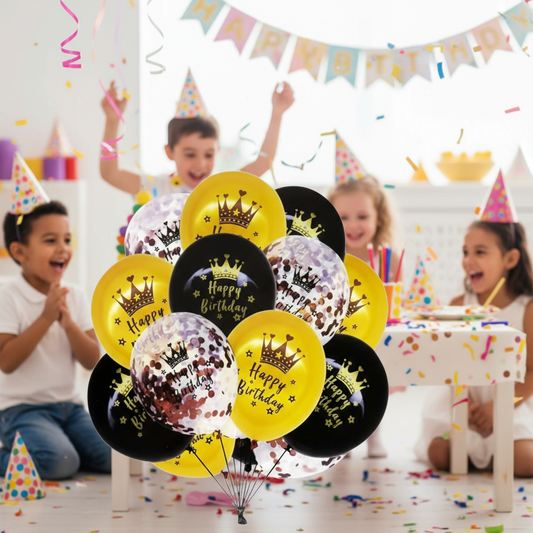 [10 pcs, Random Designs] | 12" Happy Birthday Printed Balloons | Birthday Decoration