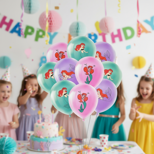 [10 pcs, Random Designs] | 12" Mermaid Printed Balloons | Birthday Decoration