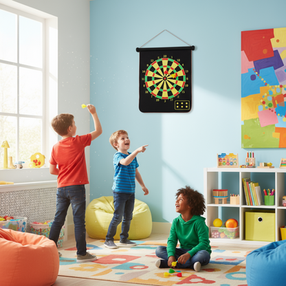 Magnetic Dart Board Game for Kids – 17 Inch Double-Sided with 4 Safe Darts