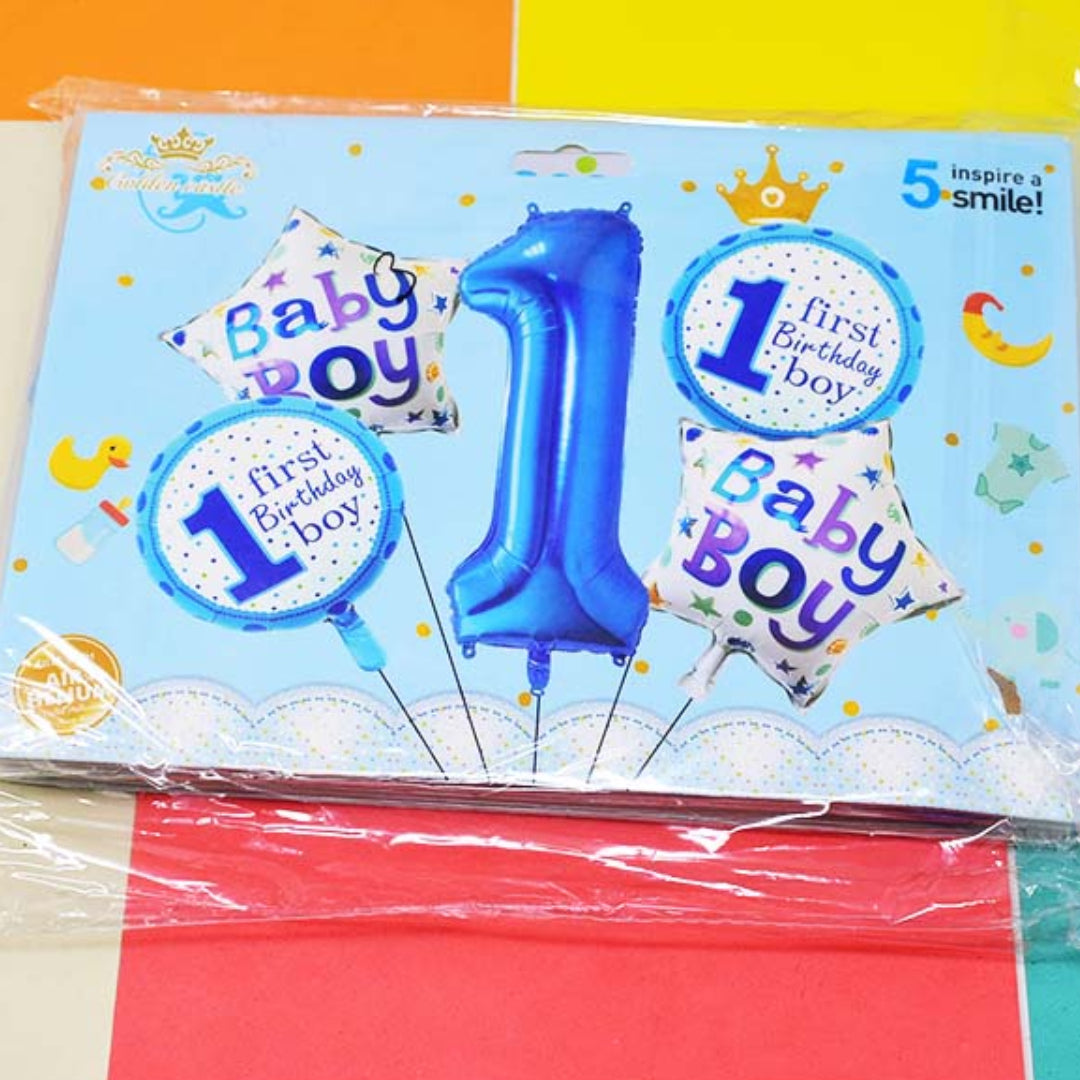 5Pcs 1st Birthday Baby Boy Foil Balloon Set