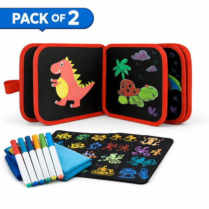 Pack of 2 magnetic drawing boards with colorful markers on a white background