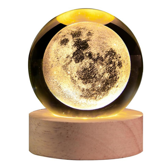 3D Crystal Moon Lamp - Engraved Crystal Ball LED Night Light