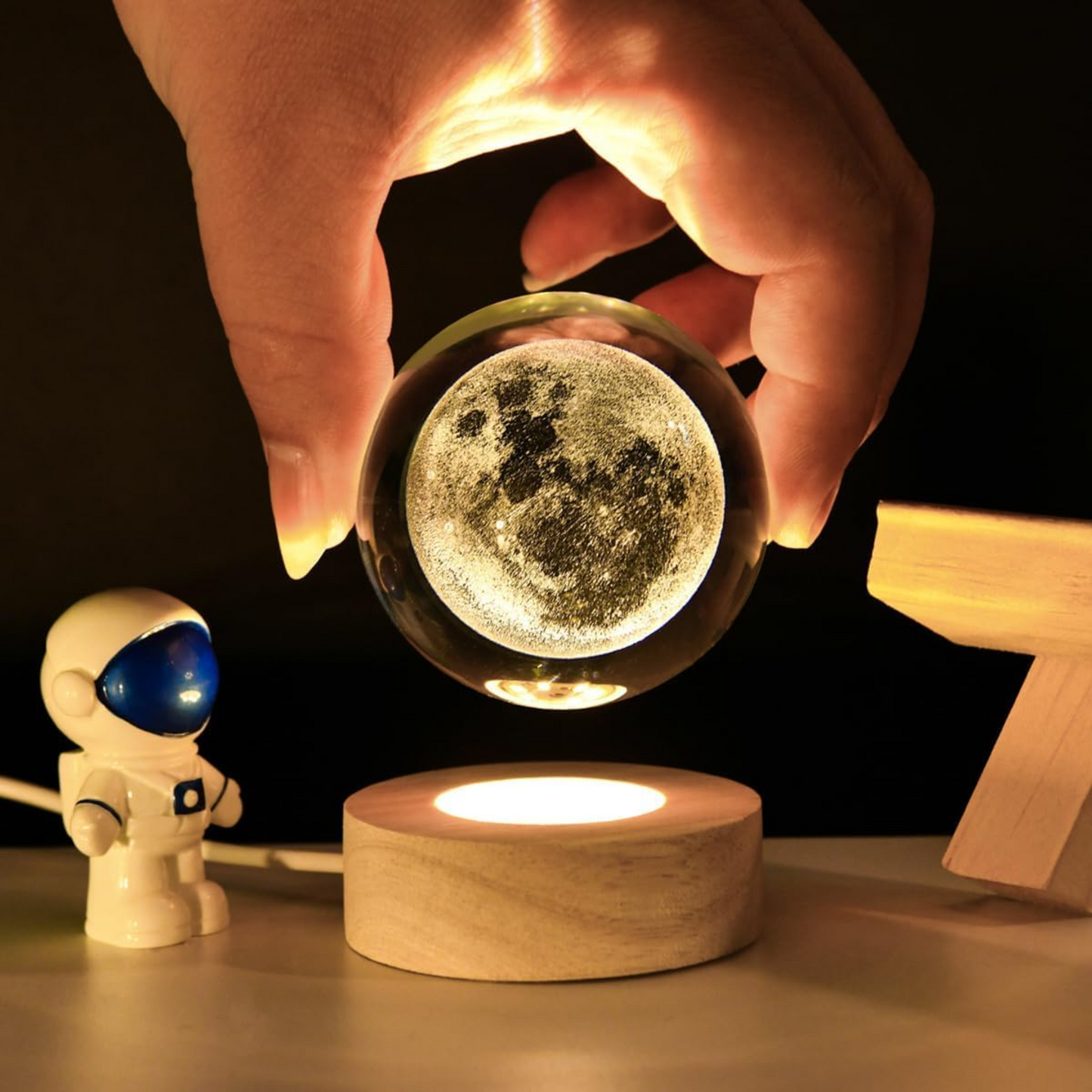 3D Crystal Moon Lamp - Engraved Crystal Ball LED Night Light