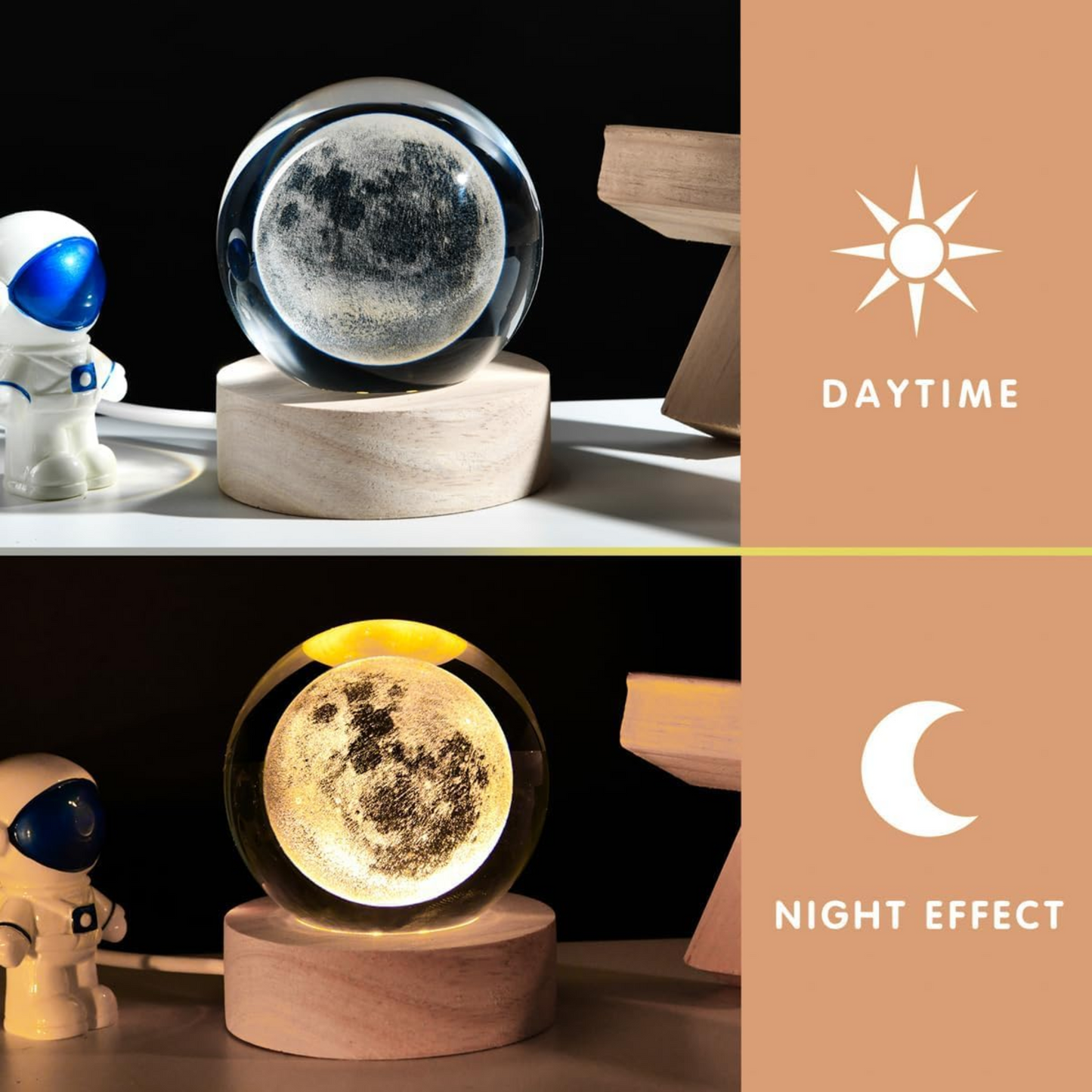 3D Crystal Moon Lamp - Engraved Crystal Ball LED Night Light
