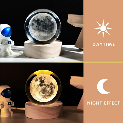 3D Crystal Moon Lamp - Engraved Crystal Ball LED Night Light