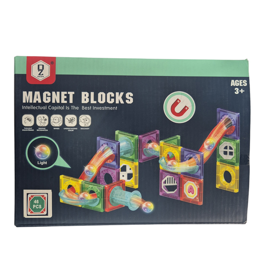 (46 Piece) Light Magnetic Tiles – 3D Educational Building Blocks for Kids