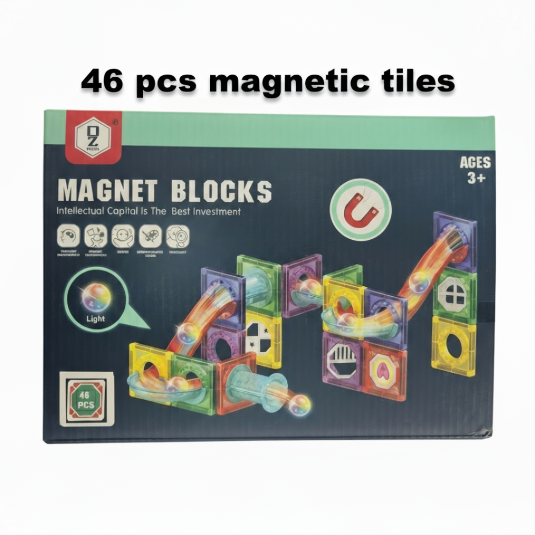 (46 Piece) Light Magnetic Tiles – 3D Educational Building Blocks for Kids