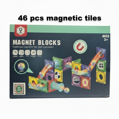 (46 Piece) Light Magnetic Tiles – 3D Educational Building Blocks for Kids